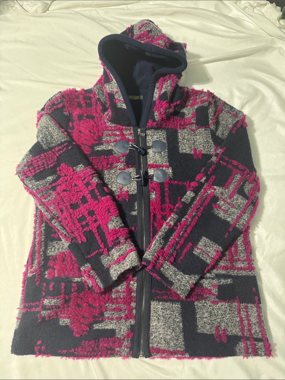 Dolcezza Abstract Geometric Hooded Jacket Textured Woven/Knit XL Wearable Art - Picture 2 of 10